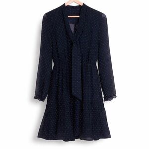 Zara Trafaluc Polka Dot Black White Pleated Semi Sheer Midi Tie Flounce Dress S